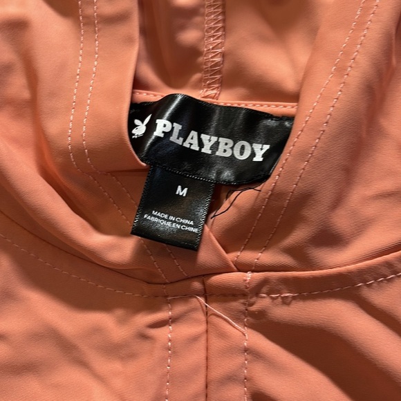 Playboy Bunny Ruched Crop Hoodie  Coral| Y2K Streetwear Pullover Sweater Medium - Picture 2 of 5